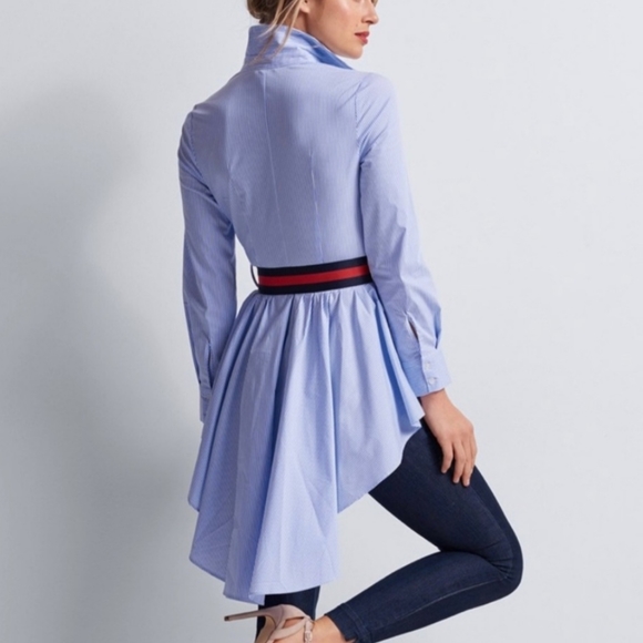 Adorable high-low pinstripe blouse with belt - Picture 2 of 3